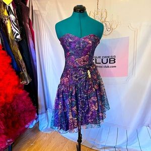 Cocktail Prom Romantic Purple flowers lace  dress